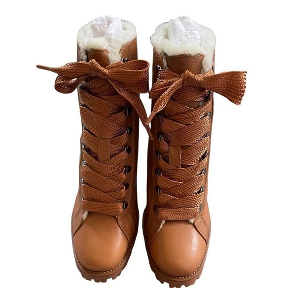 NIB Schutz Zhara Winter Leather Heeled Booties With Faux Fur Lining Size 8.5 - Picture 4 of 16